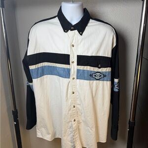 Express Rider Y2K Western Southwest Aztec Denim Stripe Button Down Shirt Size XL